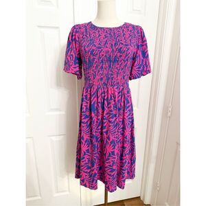 Lilly‎ Pulitzer Pink Grenadine Flocking to Paradise Chrystelle Smocked Dress M